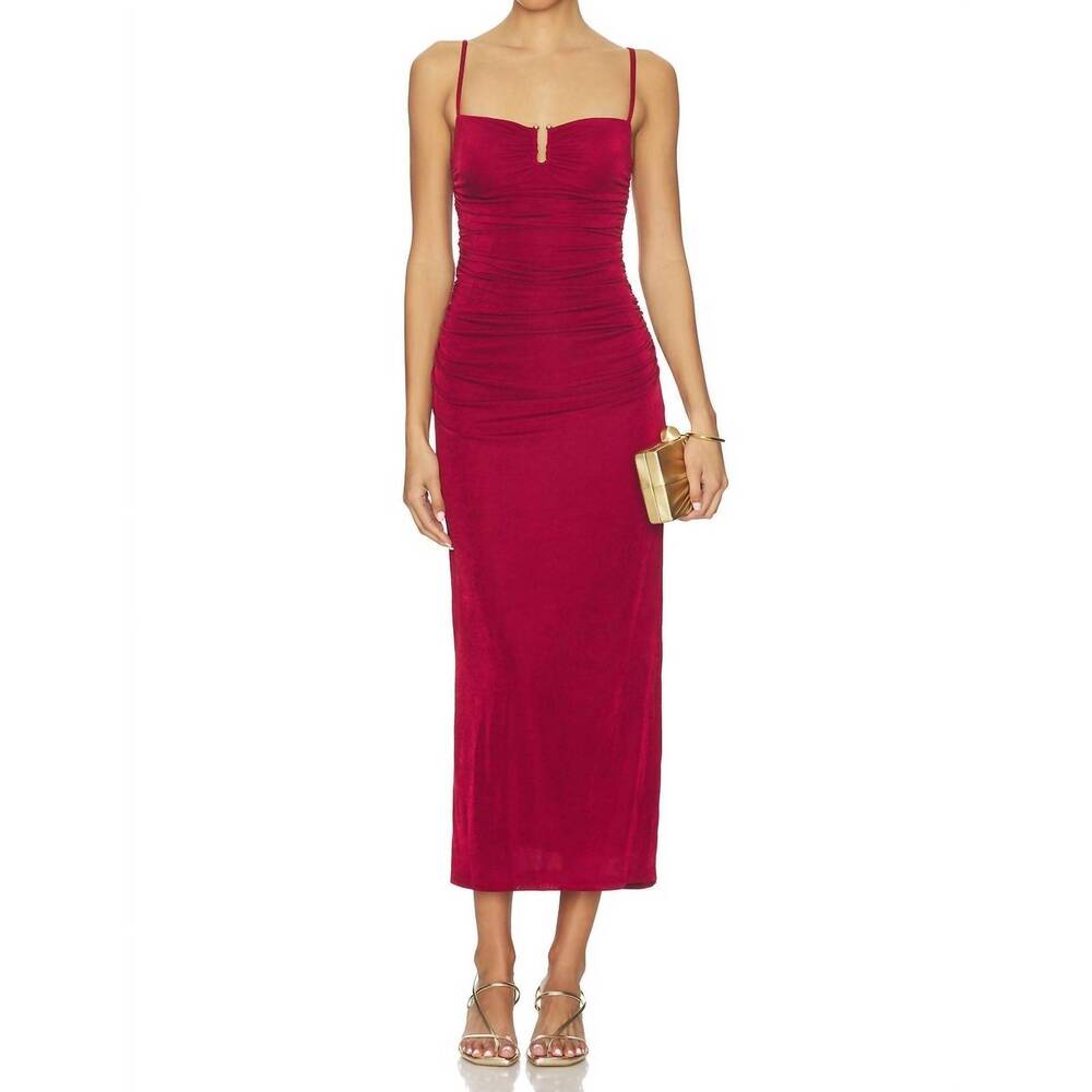 MINKPINK Fuchsia Ruched Midi Slip Dress